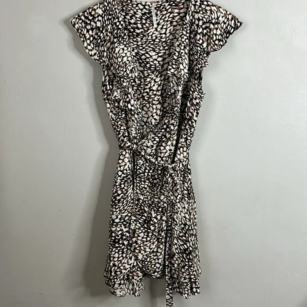 Free People French Quarter Printed Mini Wrap Dress Boho Ruffle Animal Print XS